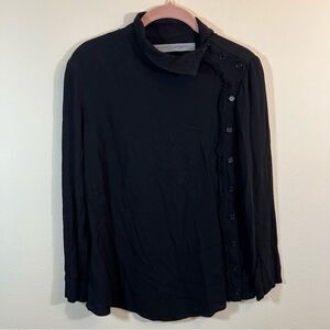 ✨ Raquel Allegra Women’s Black Asymmetrical Button Long Sleeve Top Small